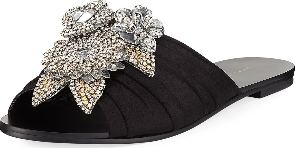 Sophia Webster Lilico Crystal Ruched Satin Slide Sandal