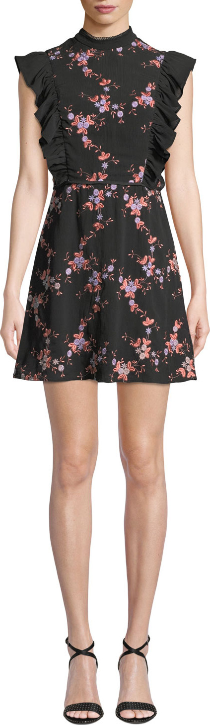 Talulah Seguro Mock-Neck Sleeveless Floral-Embroidered Mini Dress