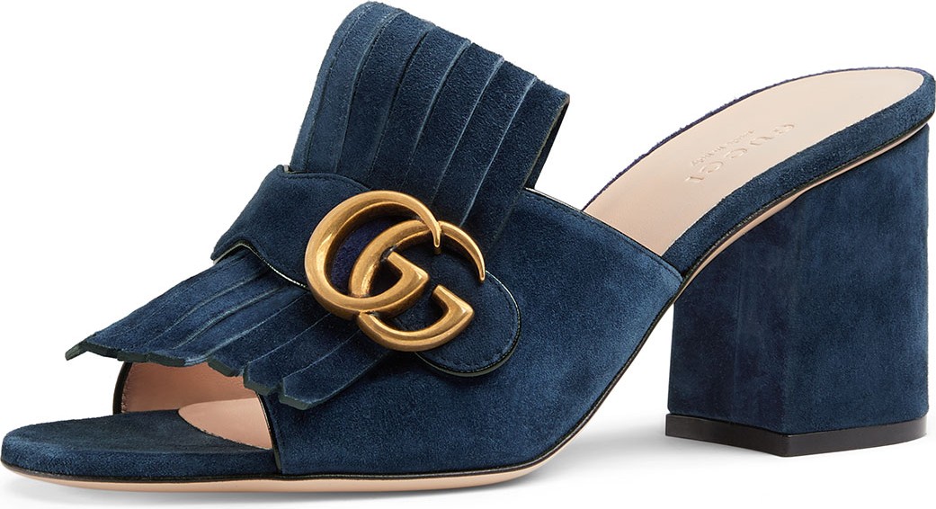 Gucci Marmont Suede Fringe Slide Sandals