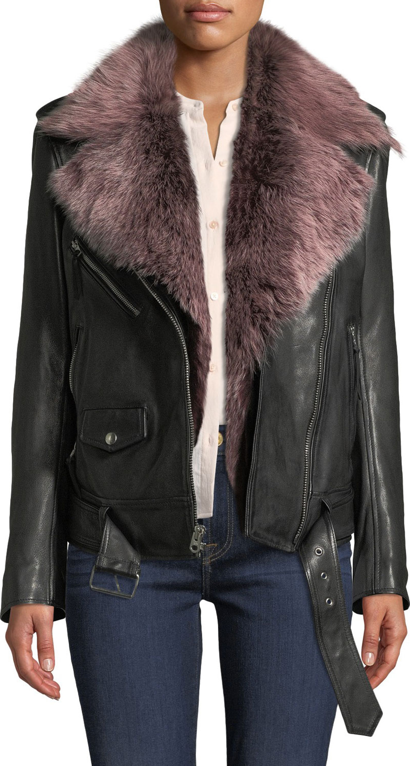 7 For All Mankind Leather Moto Jacket with Removable Shearling Fur