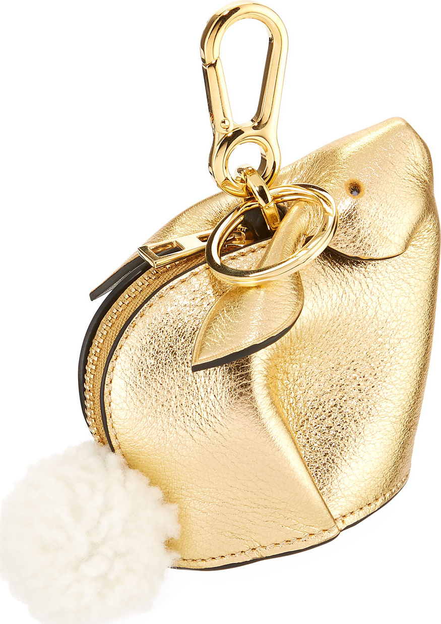 LOEWE Metallic Leather Bunny Coin Purse w/ Fur Pompom