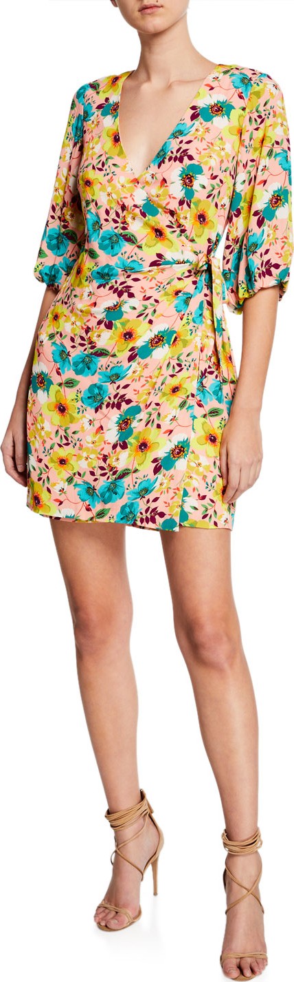 Aidan by Aidan Mattox Floral-Print 3/4-Sleeve Wrap Cocktail Dress