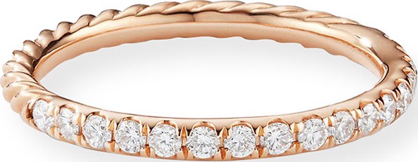 David Yurman Cable Collectibles Pave Diamond Band Ring in 18K Rose Gold, Size 9