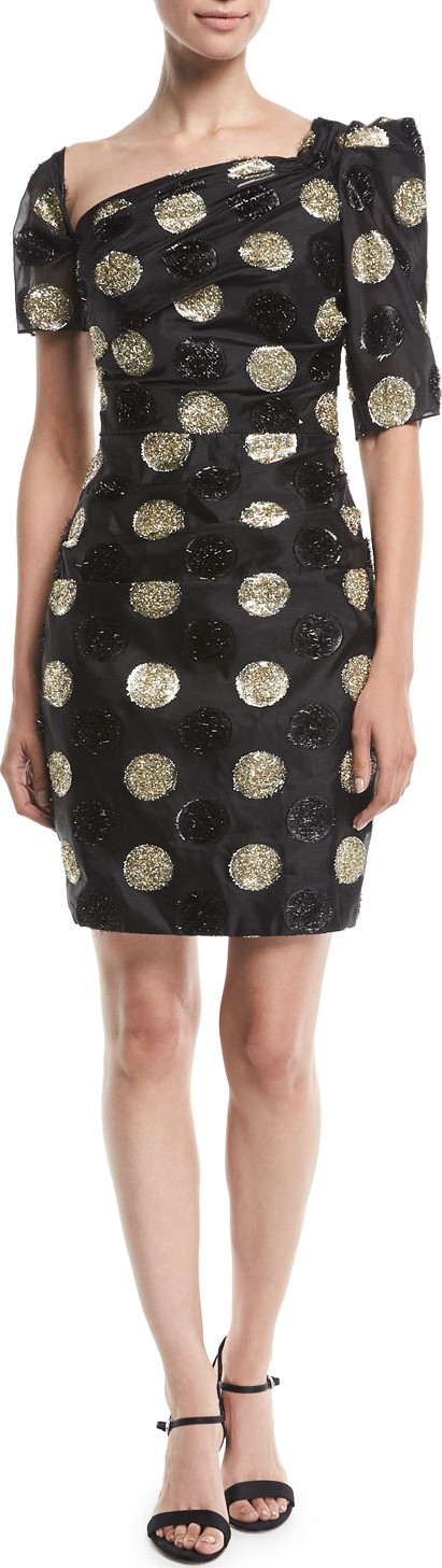 MILLY Vivian Asymmetric Polka Dot Fil Coupe Dress