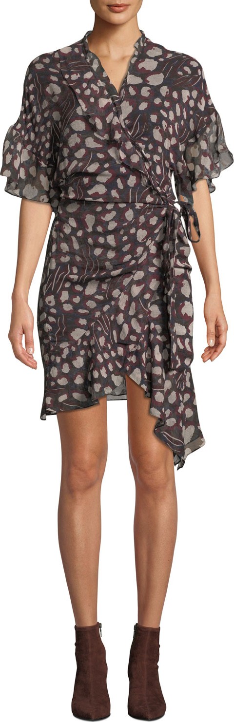 IRO Link Printed Viscose Flounce Wrap Dress