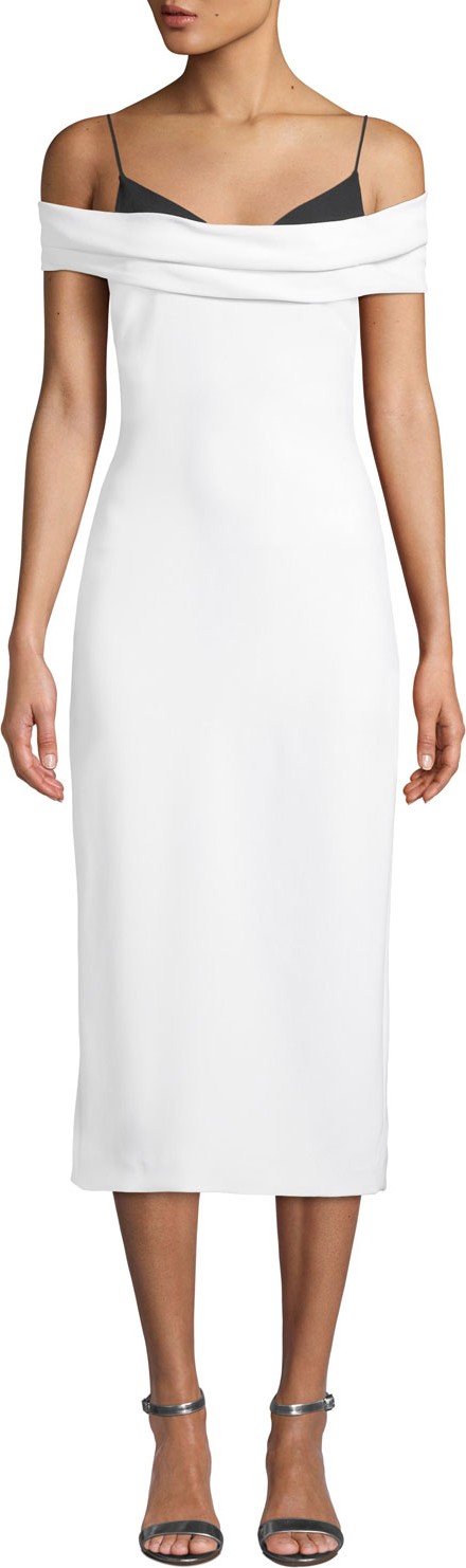 Cushnie Et Ochs Two-Tone Off-the-Shoulder Stretch-Cady Pencil Dress