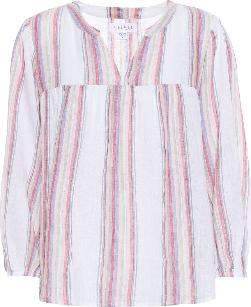 Velvet By Graham & Spencer Miranda striped linen-blend blouse