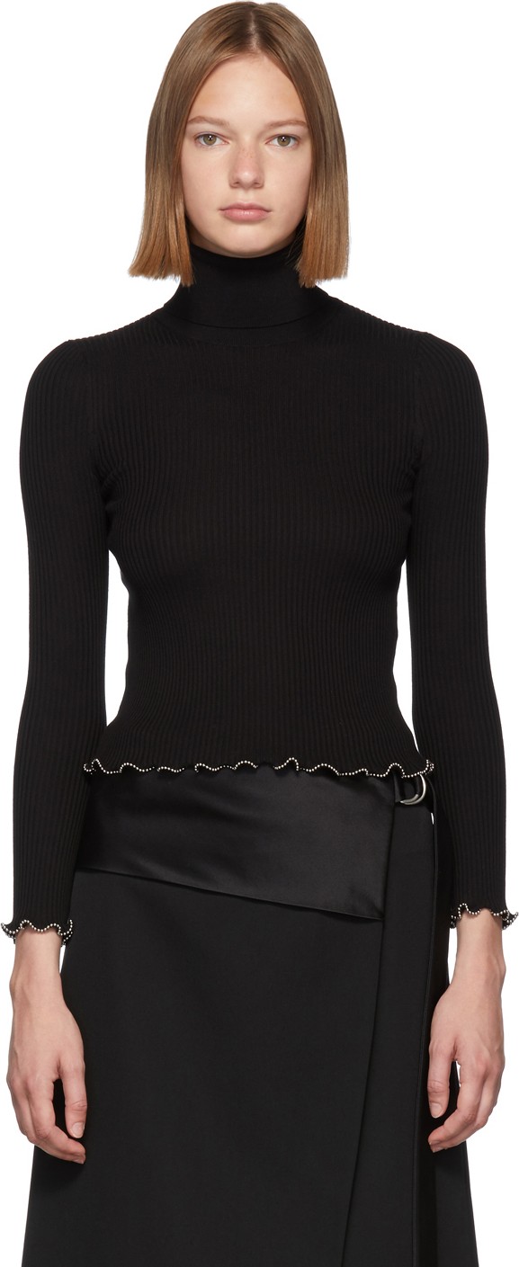 Alexander Wang Black Ball Chain Ribbed Turtleneck
