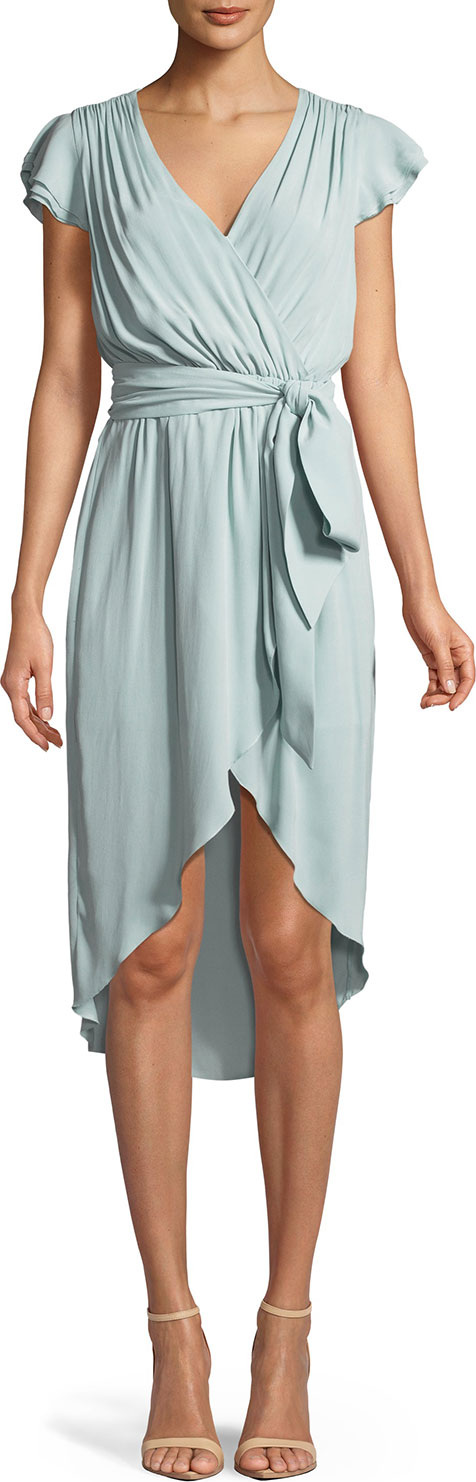Alice + Olivia Ilissa Flutter-Sleeve Silk Wrap Dress
