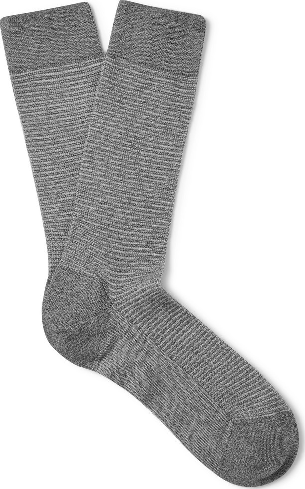 Ermenegildo Zegna Textured Mélange Stretch Cotton-Blend Socks