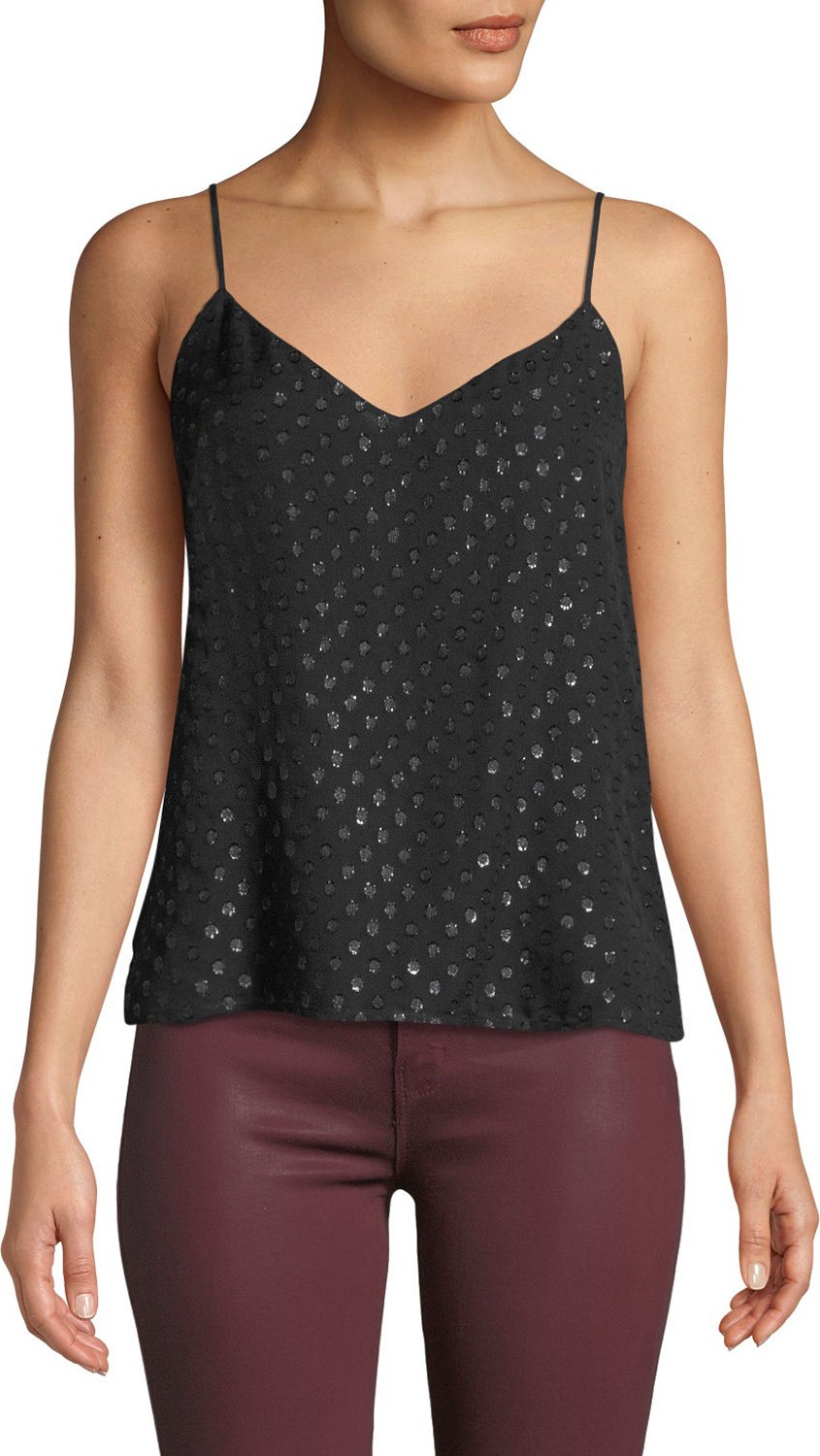 L'AGENCE Jane Metallic Jacquard Sleeveless V-Neck Top