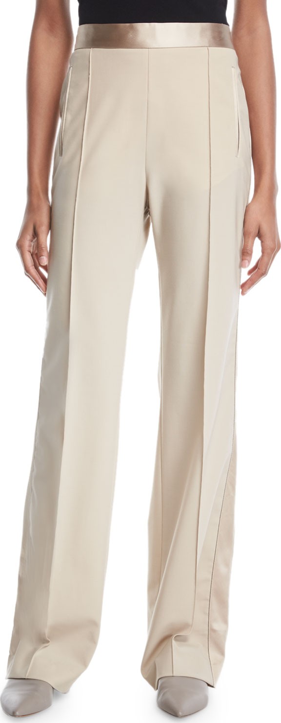 Rosetta Getty Pintuck High-Waist Stretch-Wool Poplin Tuxedo Track Pants