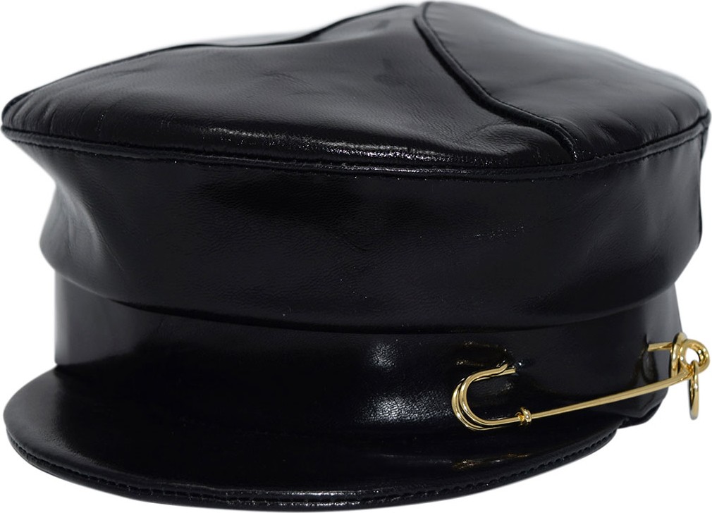 Gigi Burris Georgie Leather Newsboy Hat w/ Safety Pin