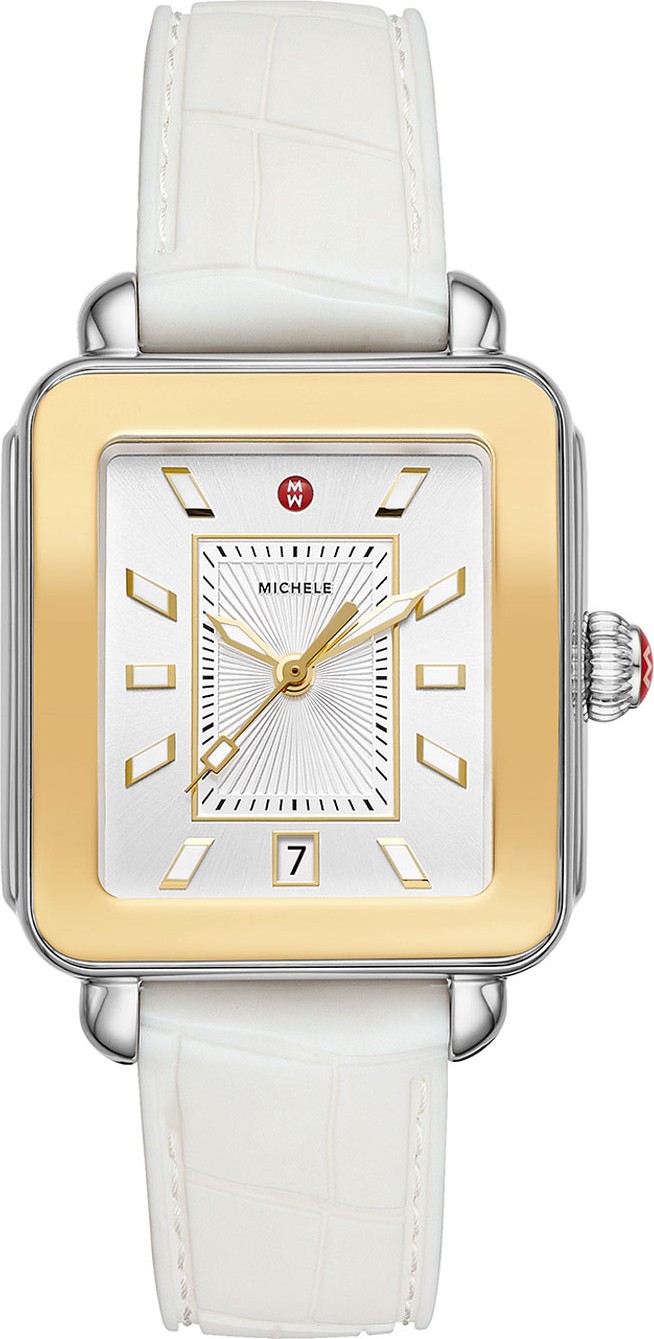 MICHELE Deco Sport Two-Tone Watch w/ Silicone Strap, White