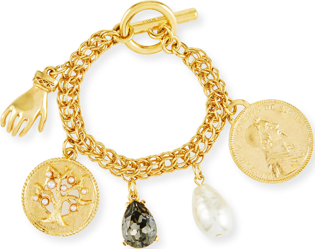Oscar De La Renta Mixed Talisman & Coin Toggle Charm Bracelet