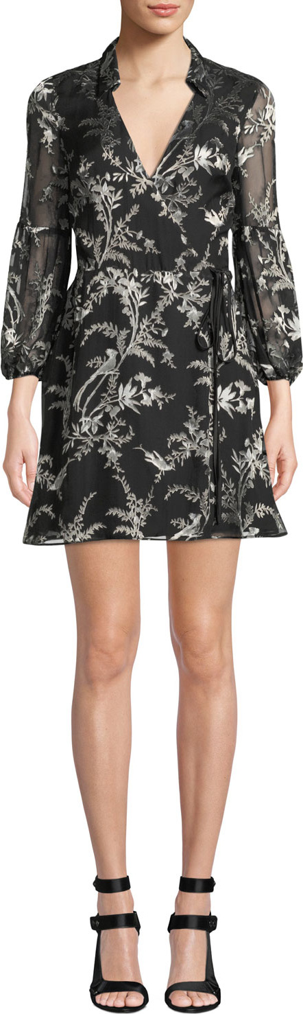 Alice + Olivia Gaston Blouson-Sleeve Wrap Dress