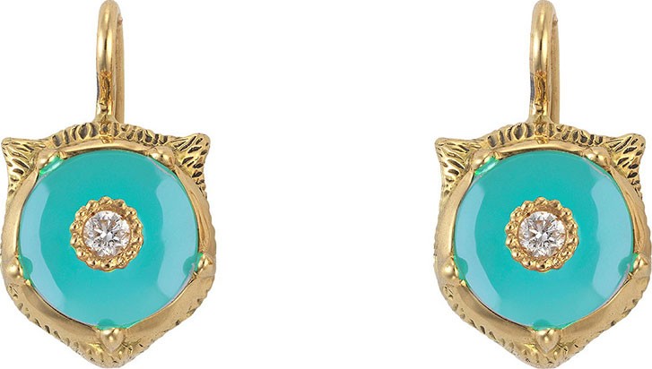 Gucci 18k Gold Le Marche des Merveilles Turquoise Feline Earrings