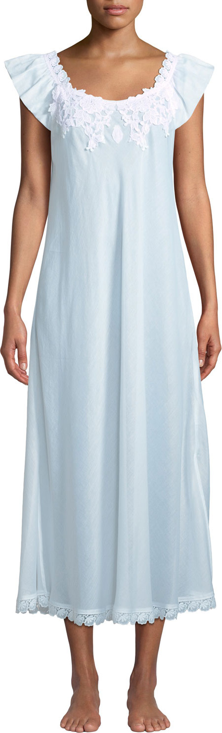 Celestine Princesa Floral-Applique Cap-Sleeve Nightgown