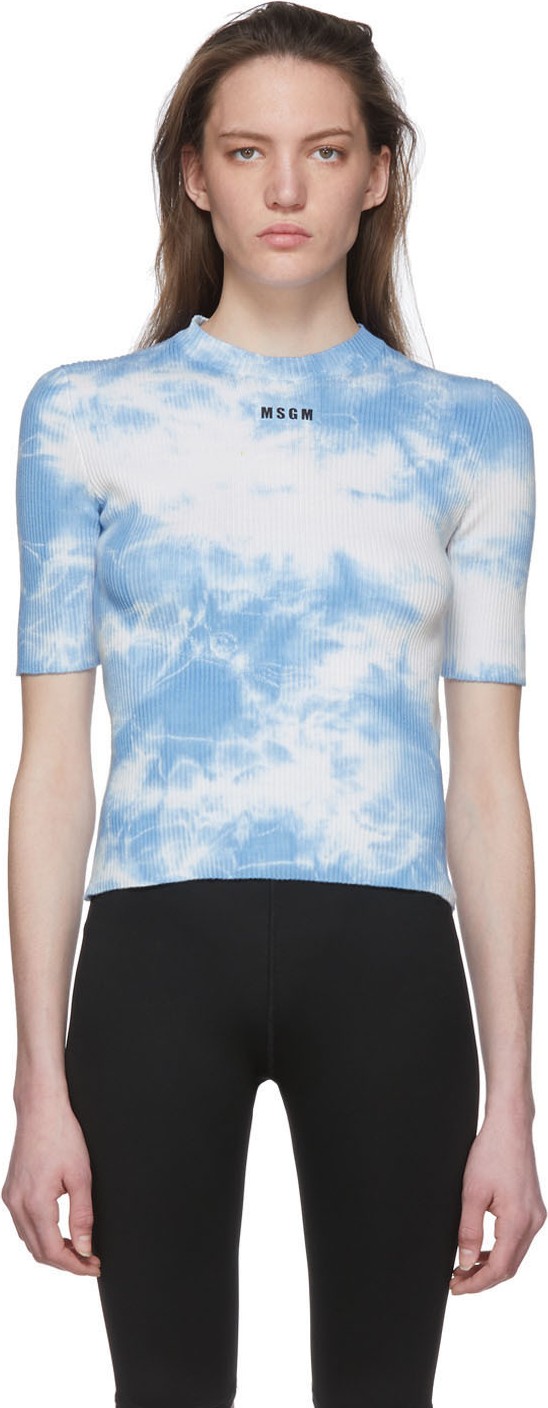 MSGM Blue & White Tie-Dye T-Shirt
