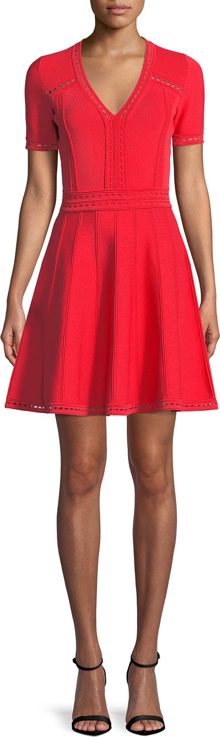 MILLY Textured Pointelle Flare Dress