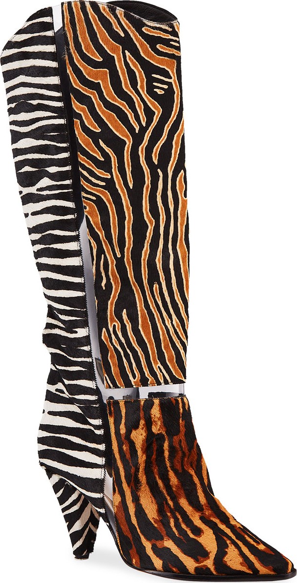 Alexandre Birman Dora Mixed Animal-Print Knee Boots