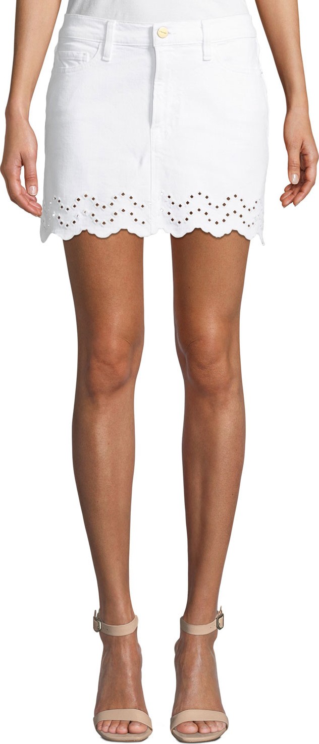 FRAME DENIM Schiffli Scalloped Eyelet Mini Skirt