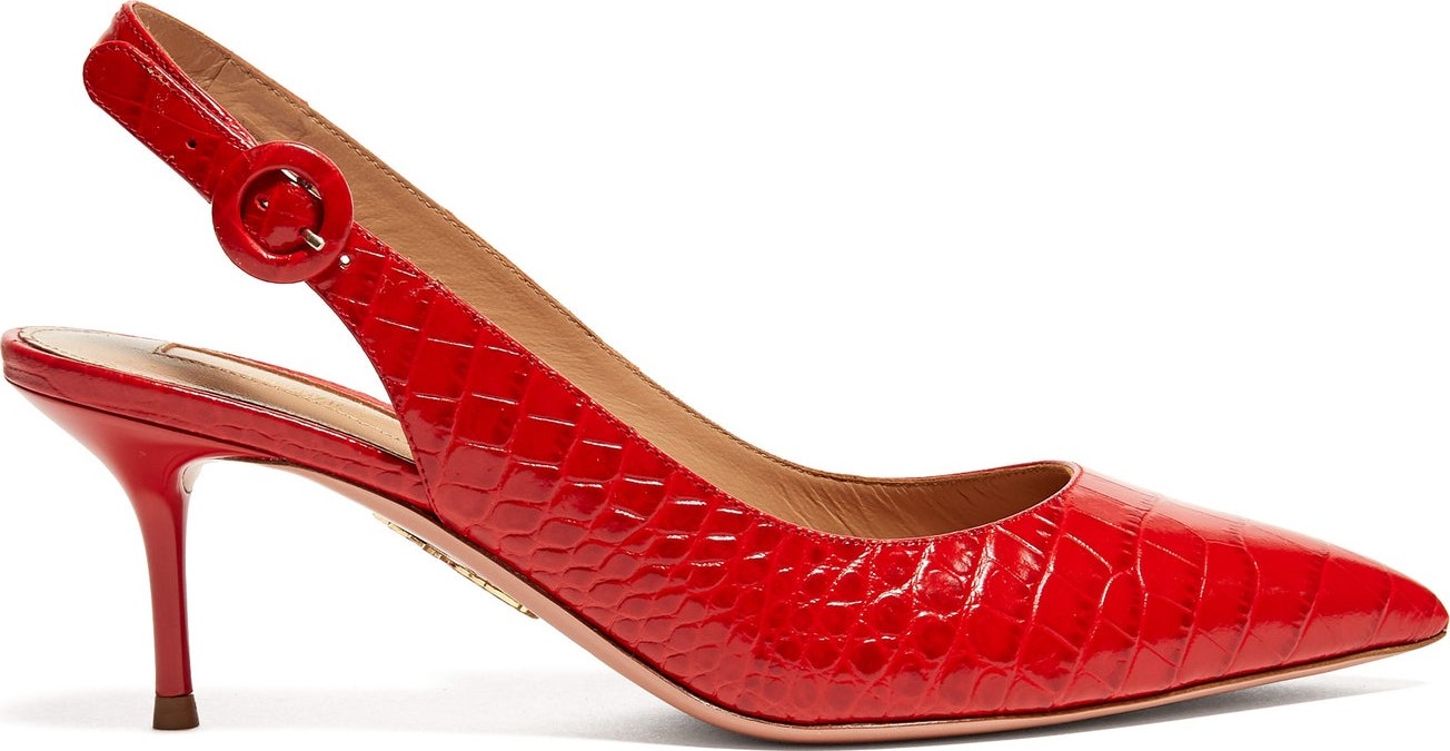Aquazzura Pure 60 crocodile-effect slingback leather pumps