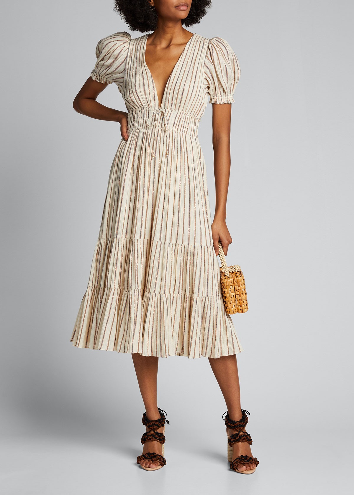 Ulla Johnson Zaria Printed V-Neck Midi Dress