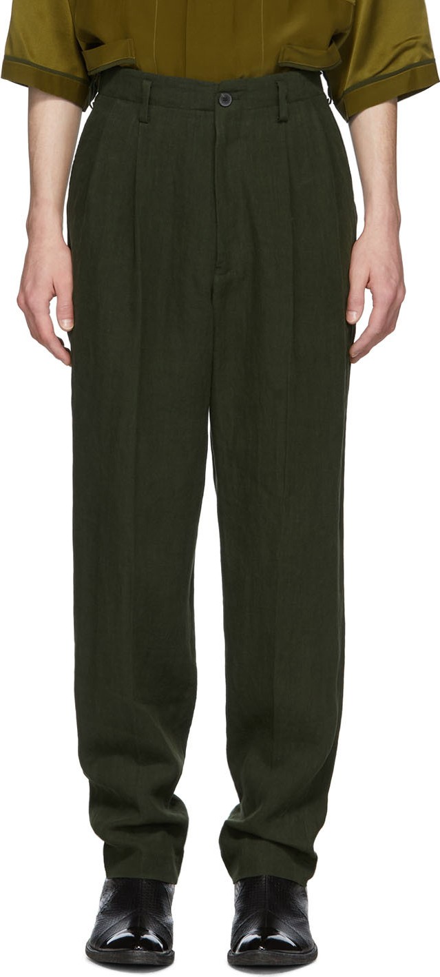 Haider Ackermann Green High-Waist Trousers