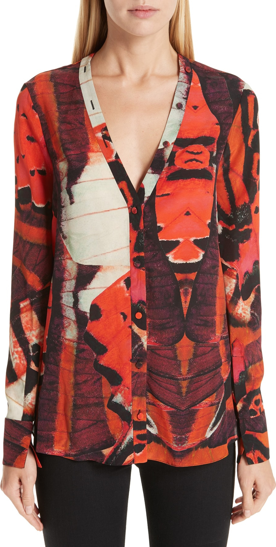 Alexander McQueen Tiger Wing Satin Blouse