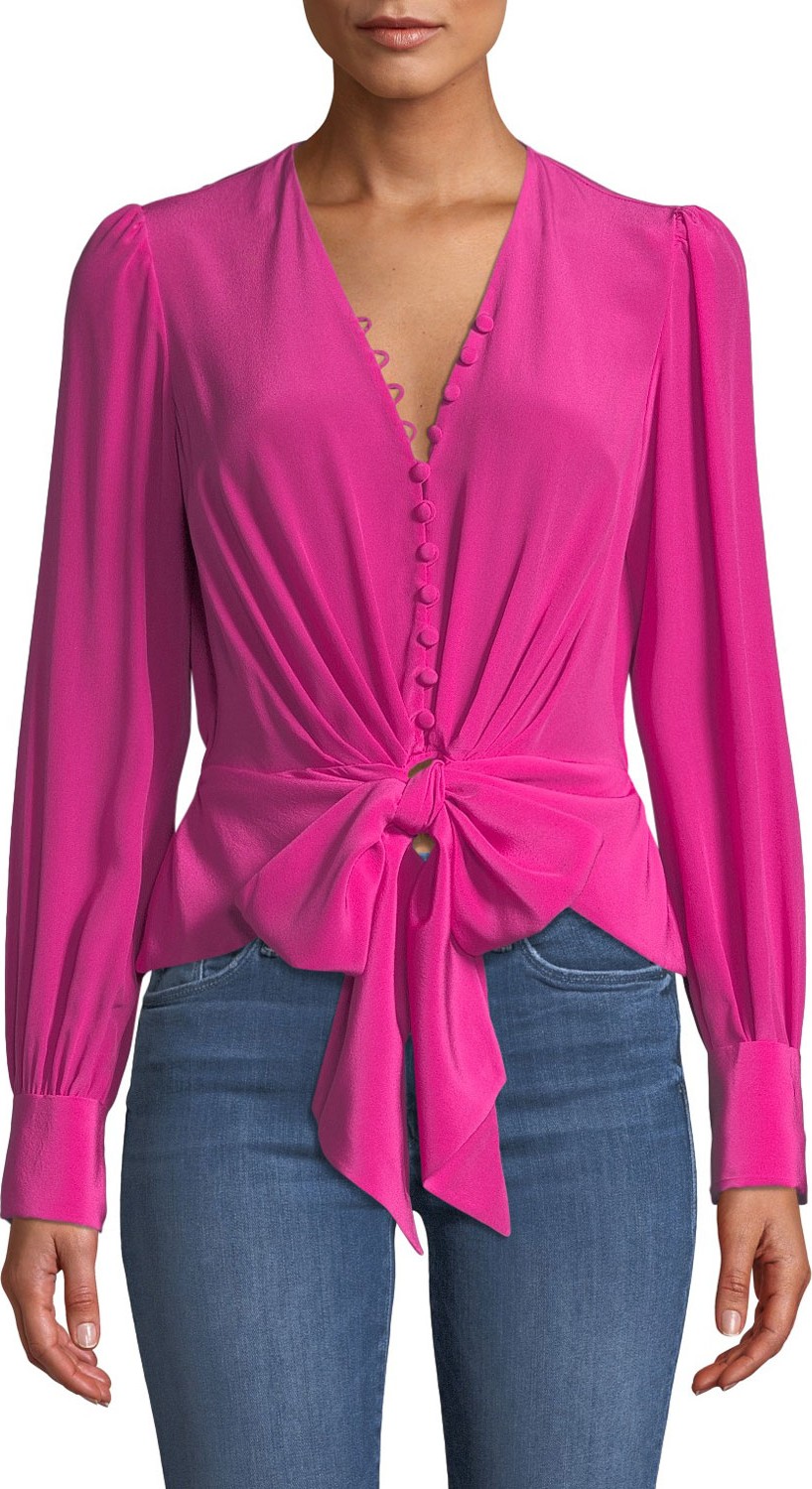 DIANE von FURSTENBERG Julianna Tie-Front Silk Button-Down Top