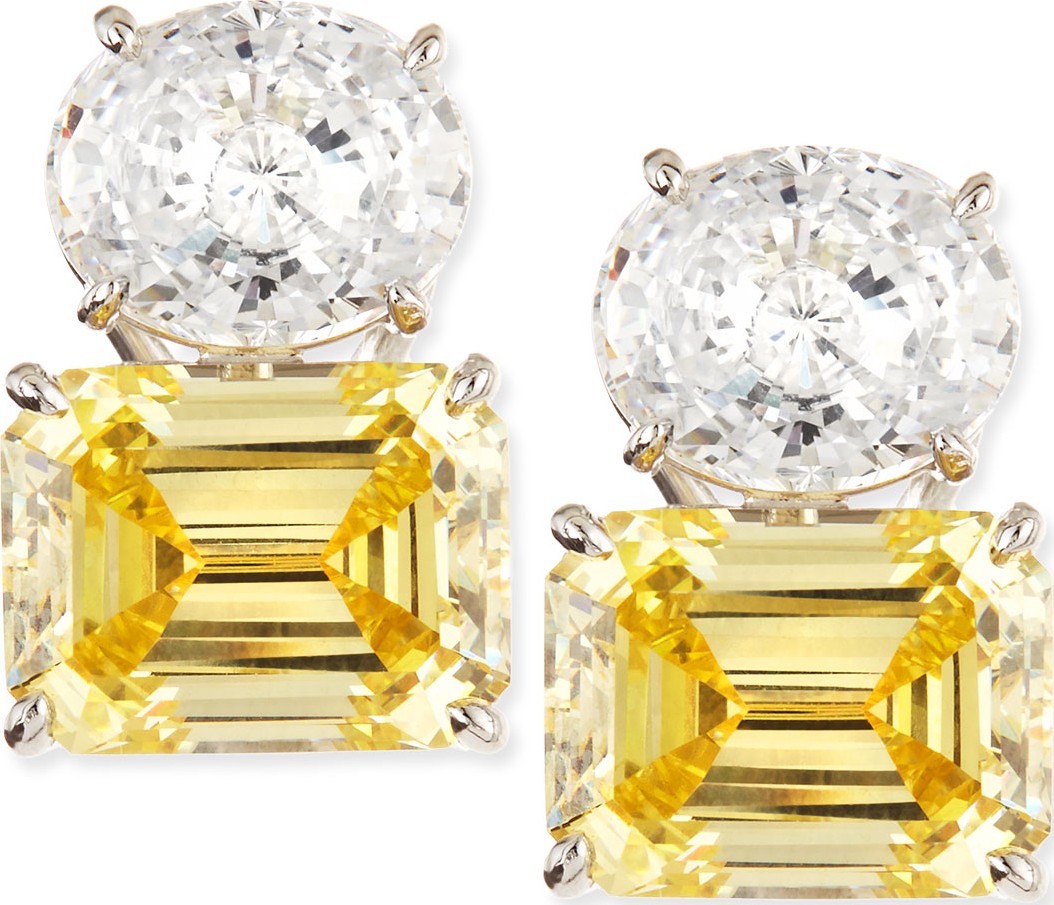 Fantasia by DeSerio White Oval & Canary Emerald-Cut Stud Earrings