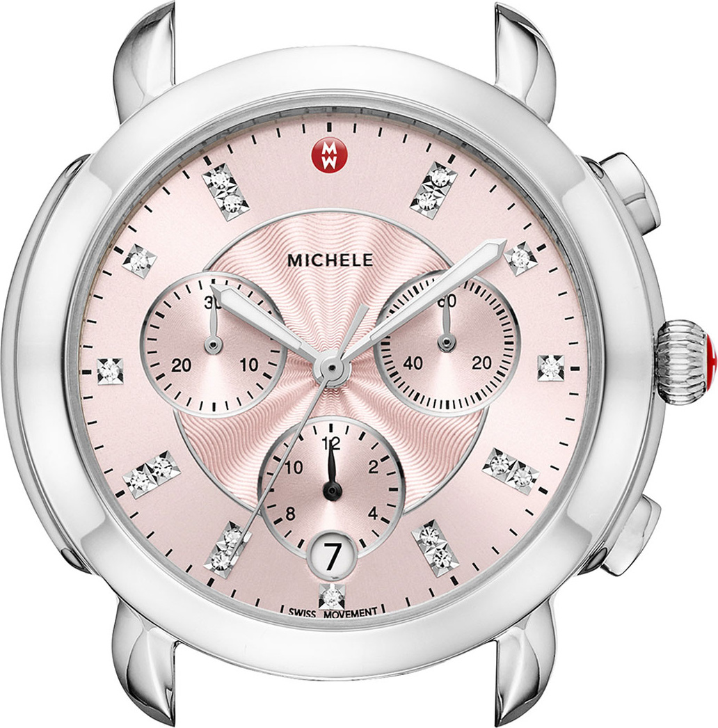 MICHELE Sidney Stainless Steel Watch Head with Diamonds, Silver/Pink