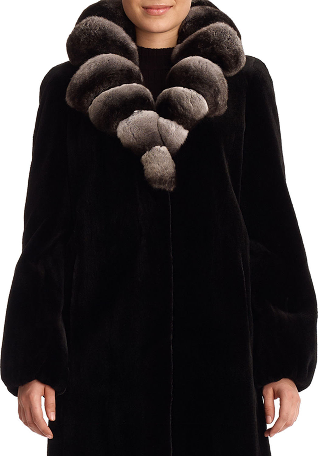 Gorski Sheared Mink Fur Stroller Jacket with Chinchilla Fur Collar