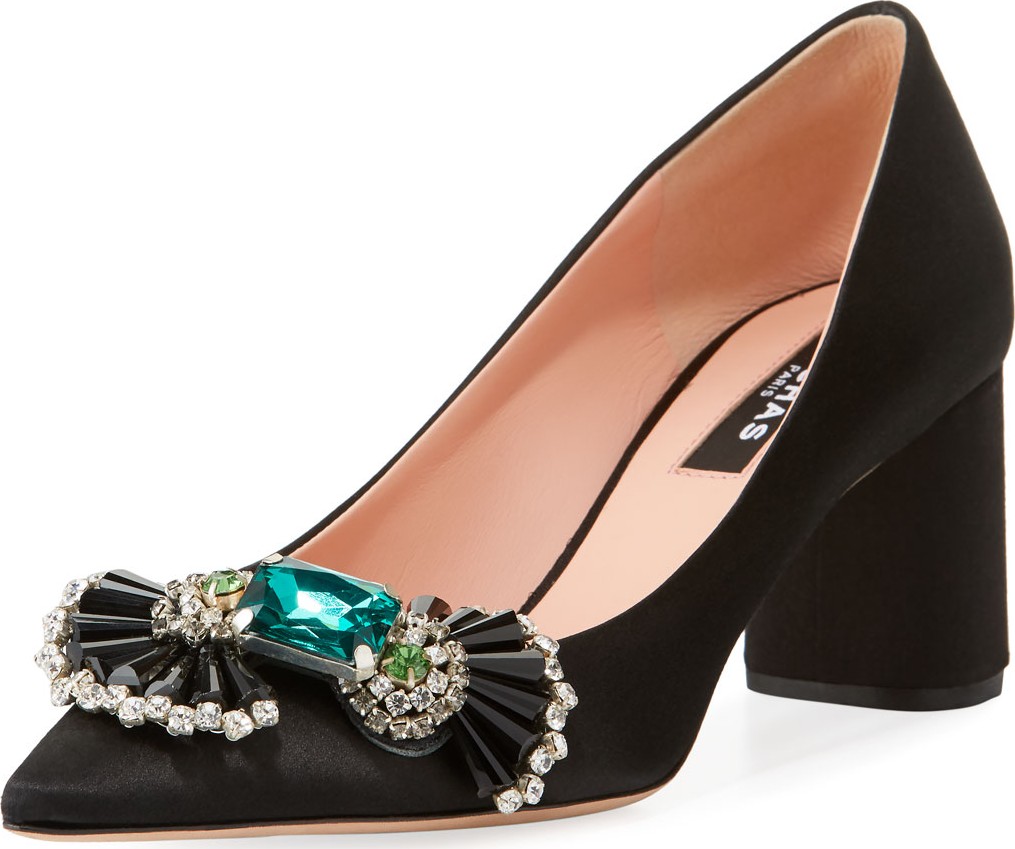 ROCHAS Embellished Satin Block-Heel Pumps
