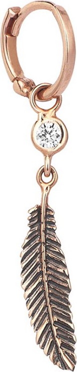 Kismet by Milka 14k Rose Gold Diamond Feather Hoop Drop Earring (Single)