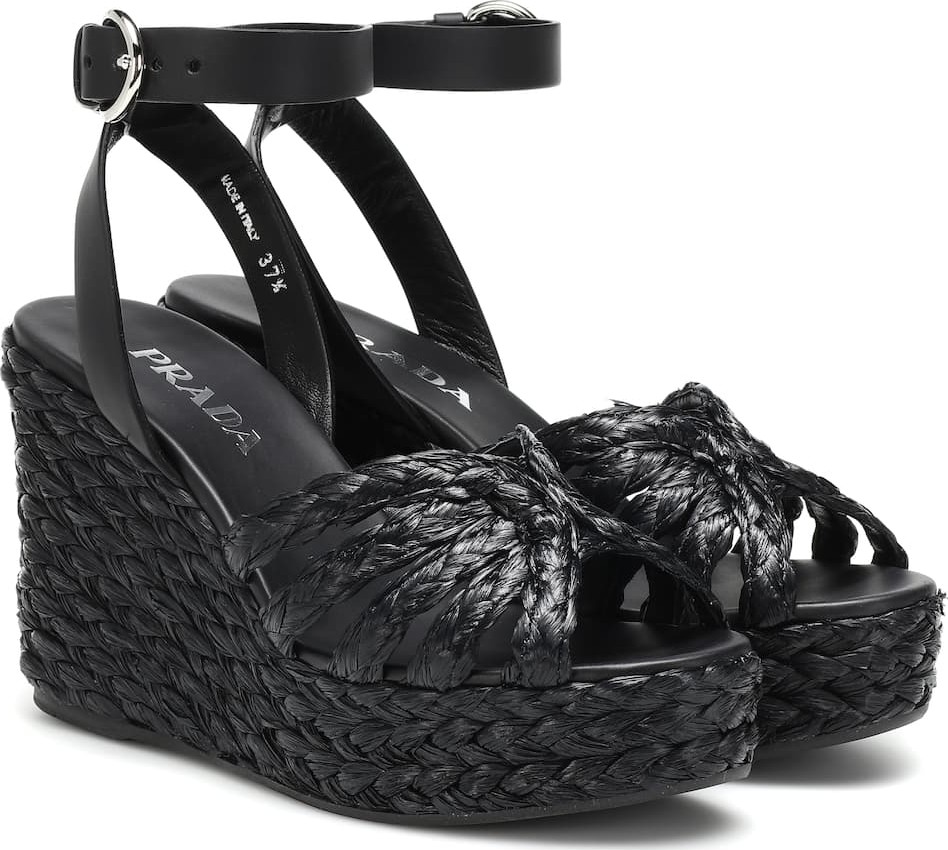 Prada Leather espadrille wedge sandals