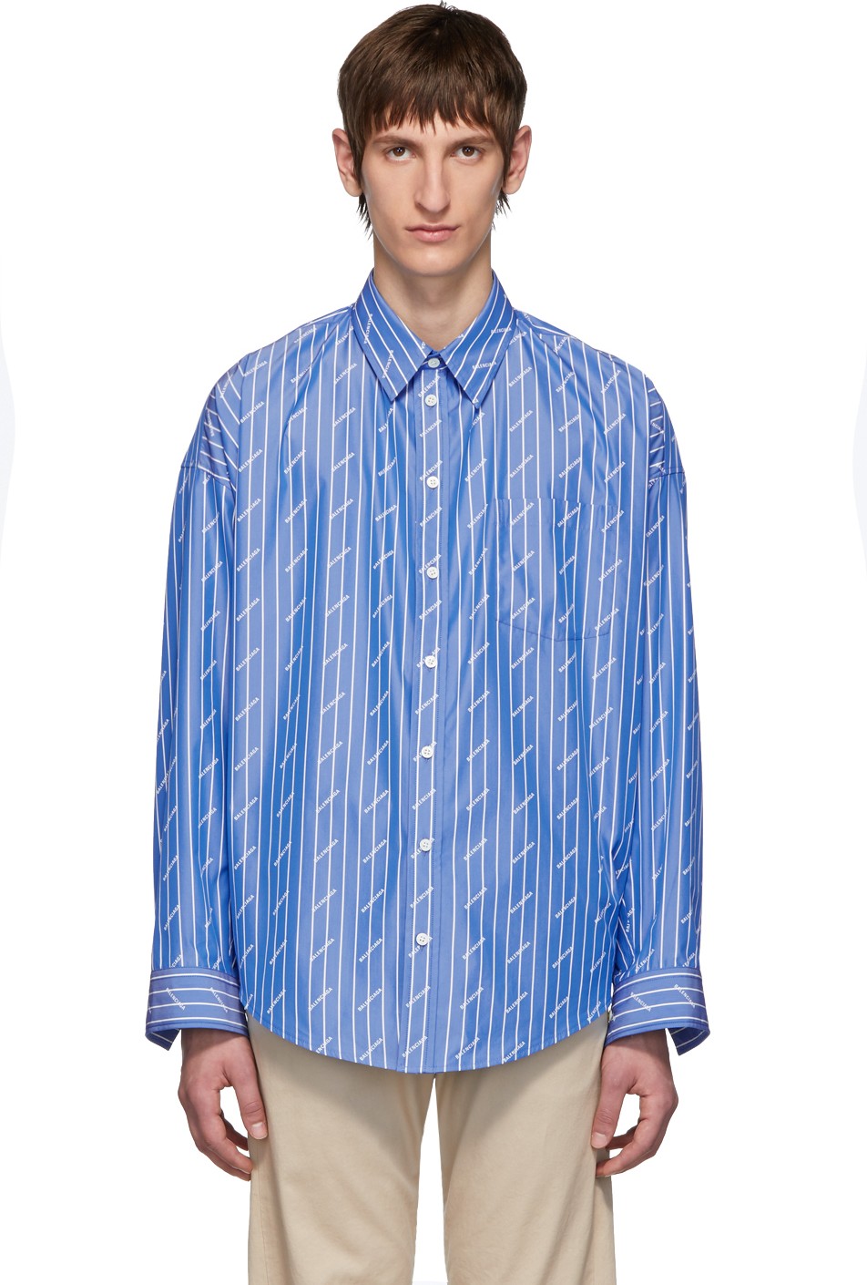 Balenciaga Blue All Over Logo Cocoon Shirt
