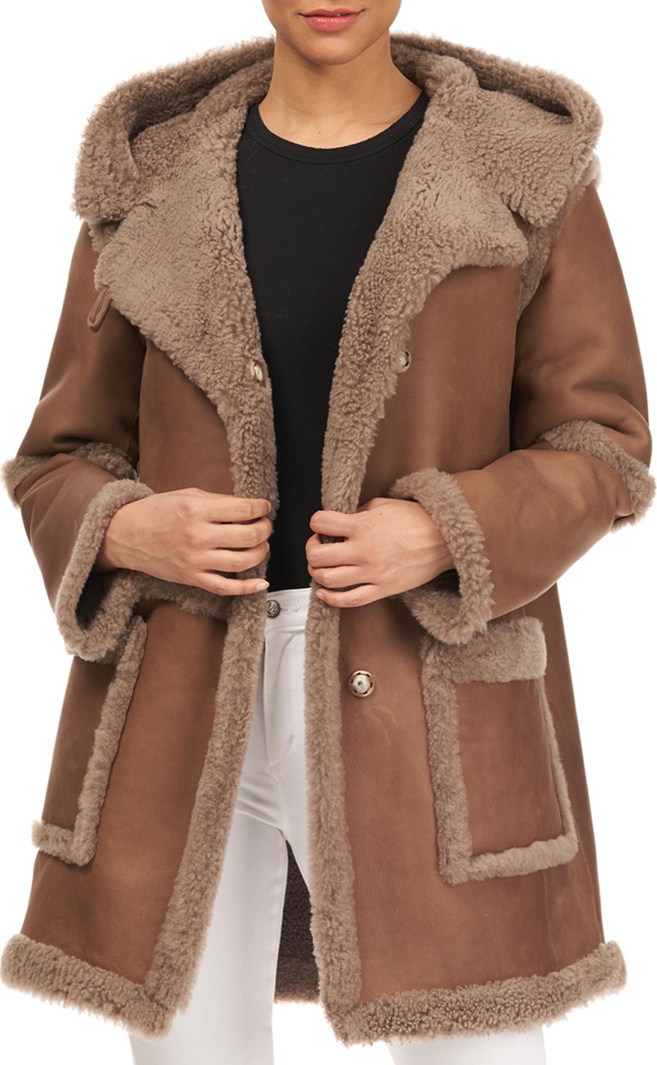 Christia Hooded Lamb Shearling Stroller Jacket