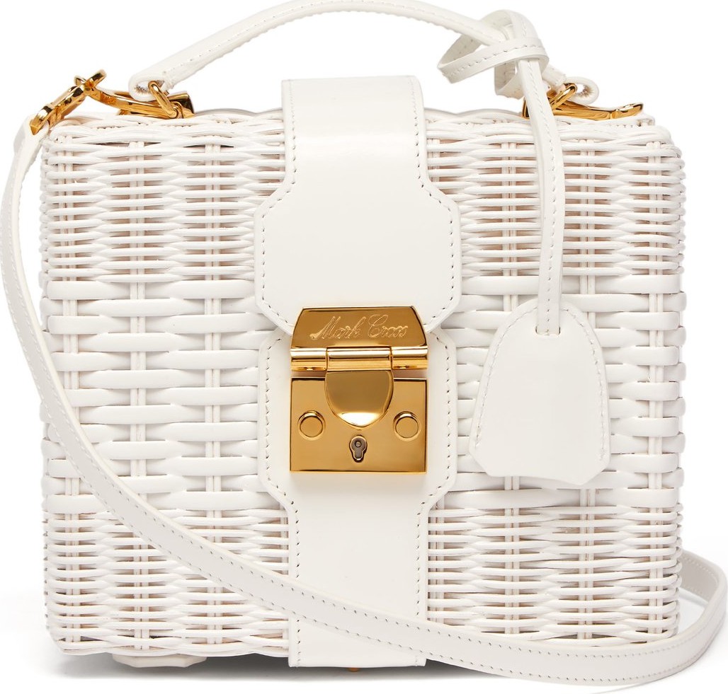 Mark Cross Harley rattan wicker and leather box bag