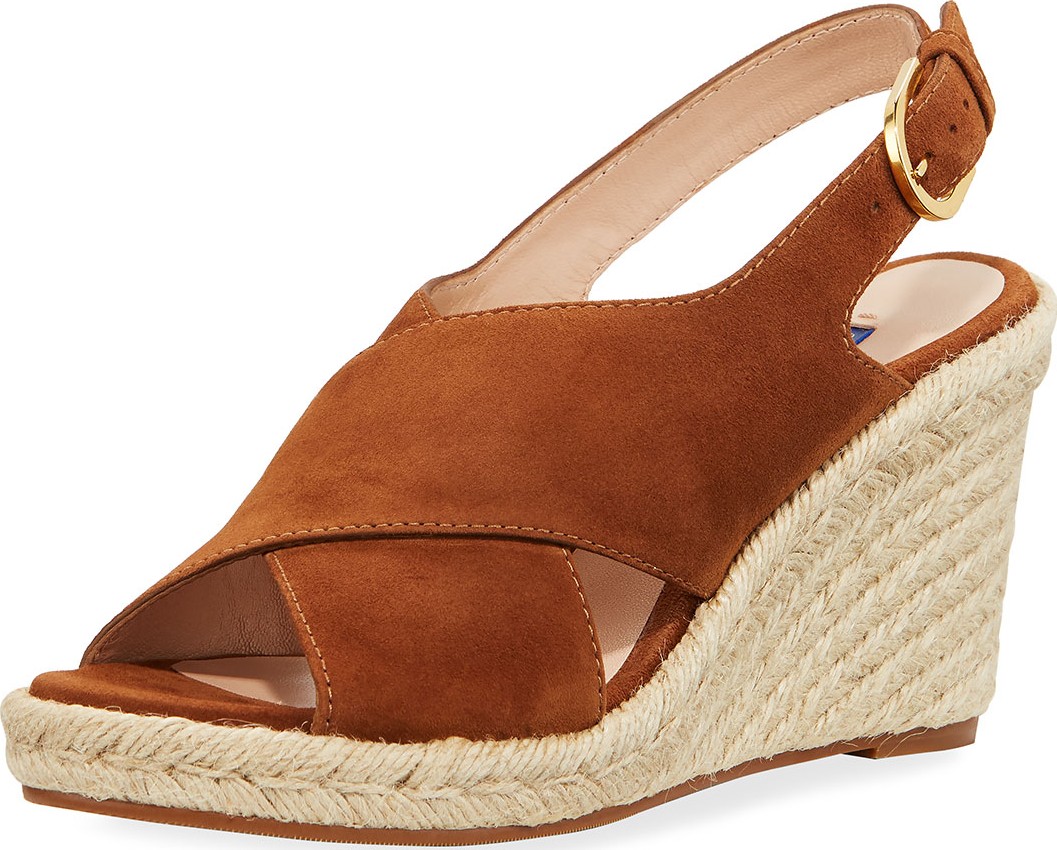 Stuart Weitzman Paris Suede Slingback Wedge Espadrilles
