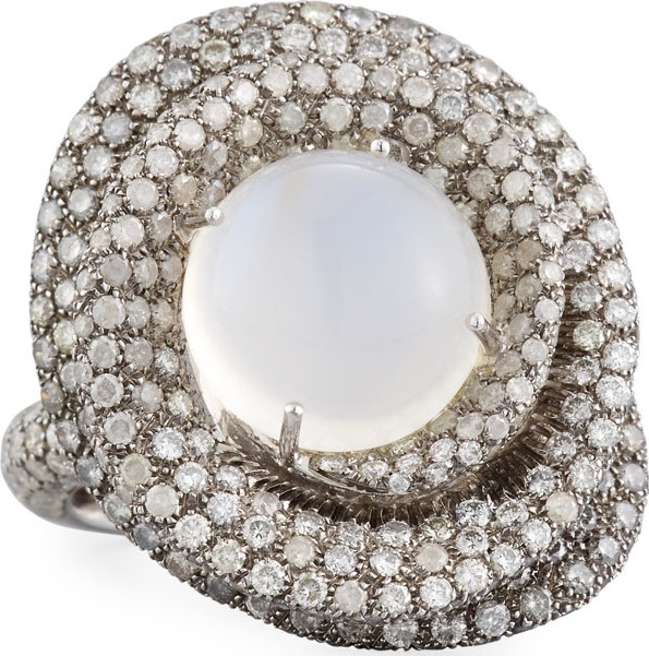 Margot McKinney 18k White Gold Moonstone & Diamond Wrapped Ring