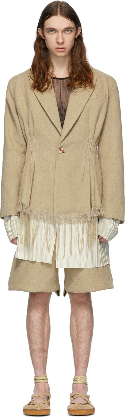 Palomo Spain Beige Linen Cinched Blazer