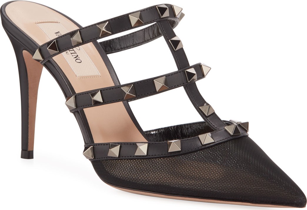 Valentino Rockstud Slide Mesh Mules