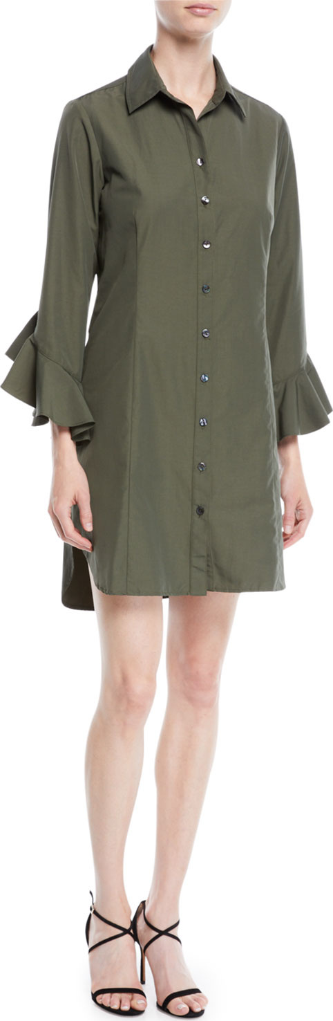 Finley Carmella Ruffle-Sleeve Button-Front Short Shirtdress