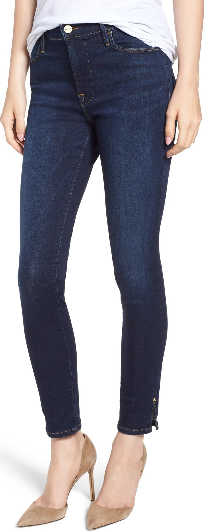 FRAME DENIM Le High Slit Hem Skinny Jeans