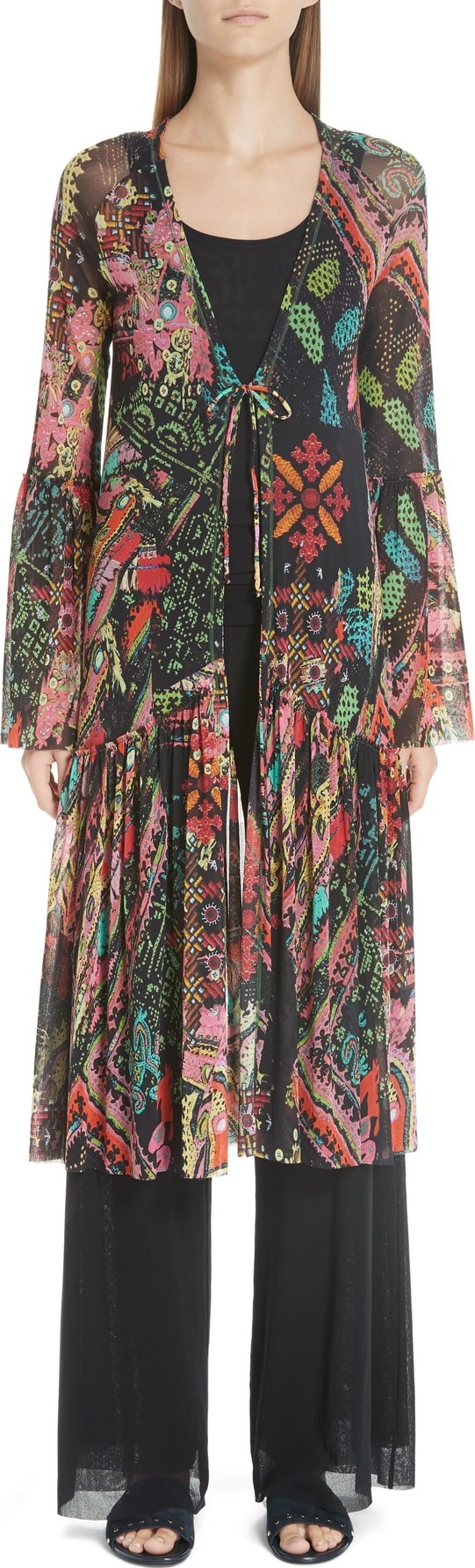 Fuzzi Print Tulle Tie Front Cardigan
