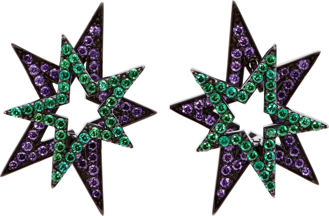 Lynn Ban Tsavorite, amethyst & rhodium-plated earrings