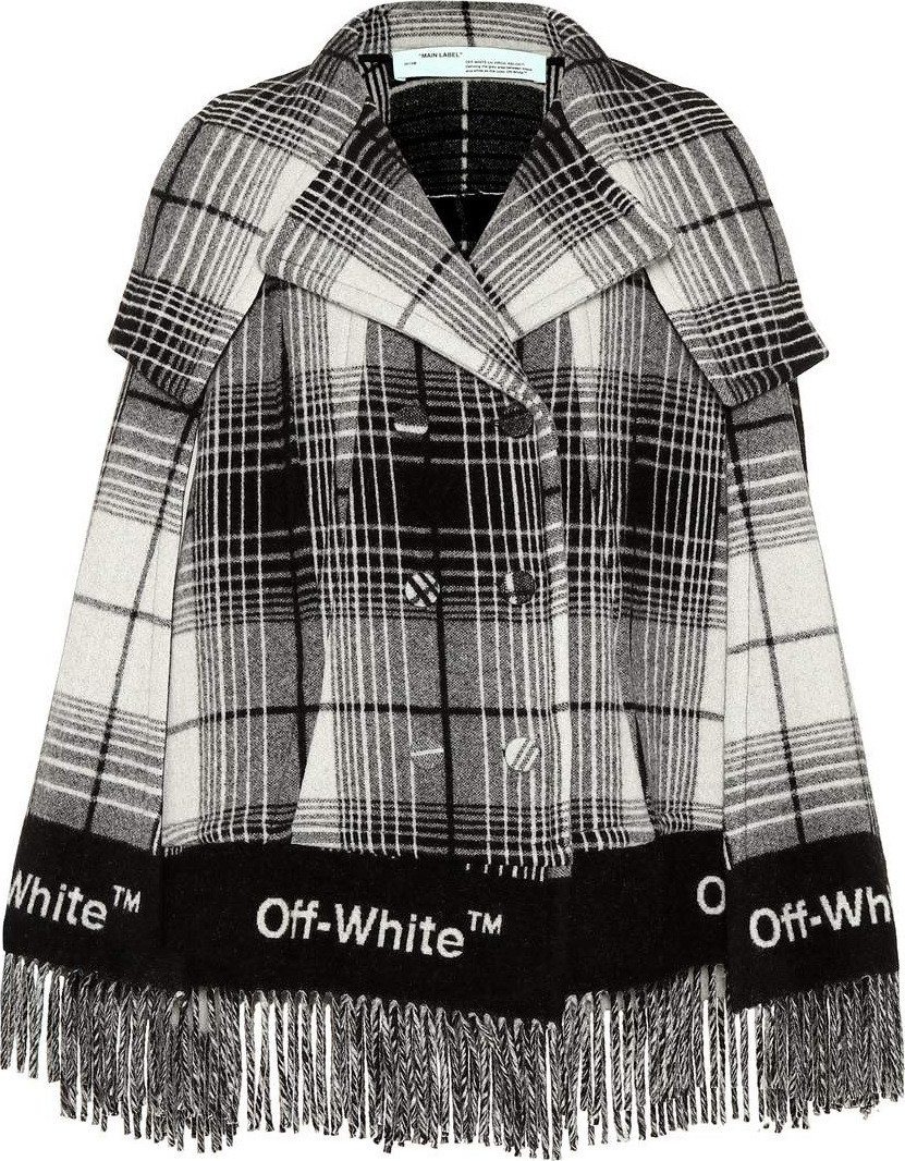 Off White Wool-blend plaid poncho