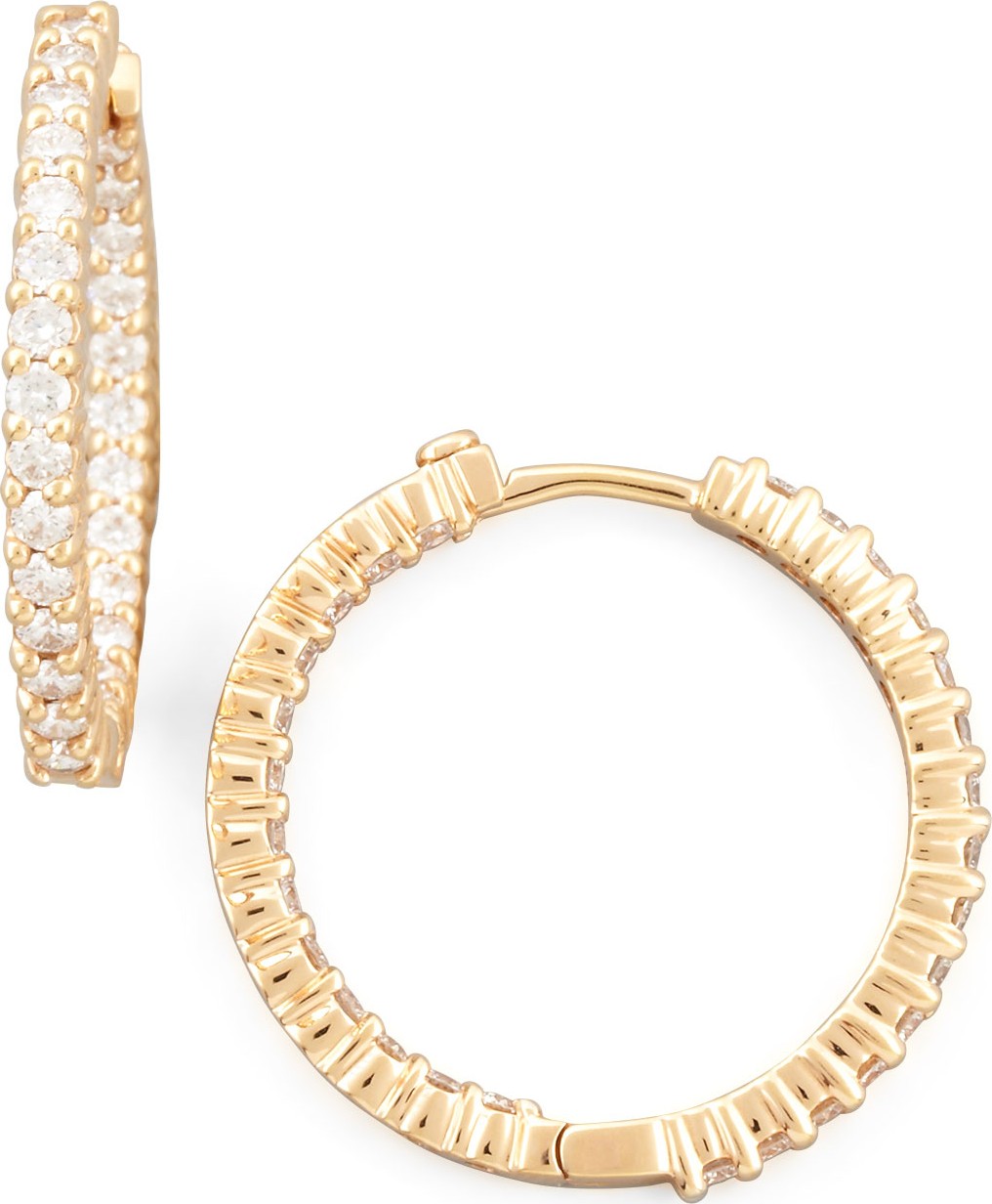 Roberto Coin 25mm Rose Gold Diamond Huggie Hoop Earrings, 1.53ct Roberto Coin 25mm Rose Gold Diamond Huggie Hoop Earrings, 1.53ct